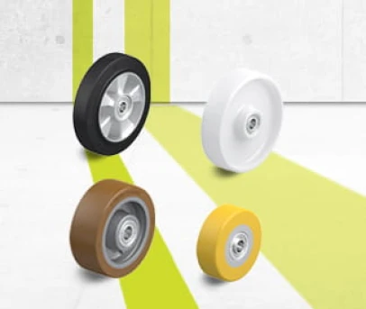 Front wheels for pallet trucks and heavy duty wheels for industrial trucks