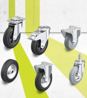 Wheels and castors with standard rubber tyres